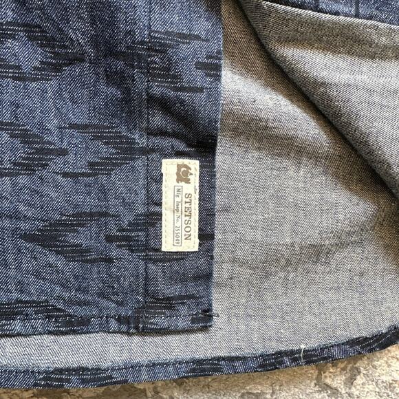 Stetson Men's Aztec Printed Denim Long Sleeve Snap Button Up Shirt‎ Size Medium - Picture 10 of 10